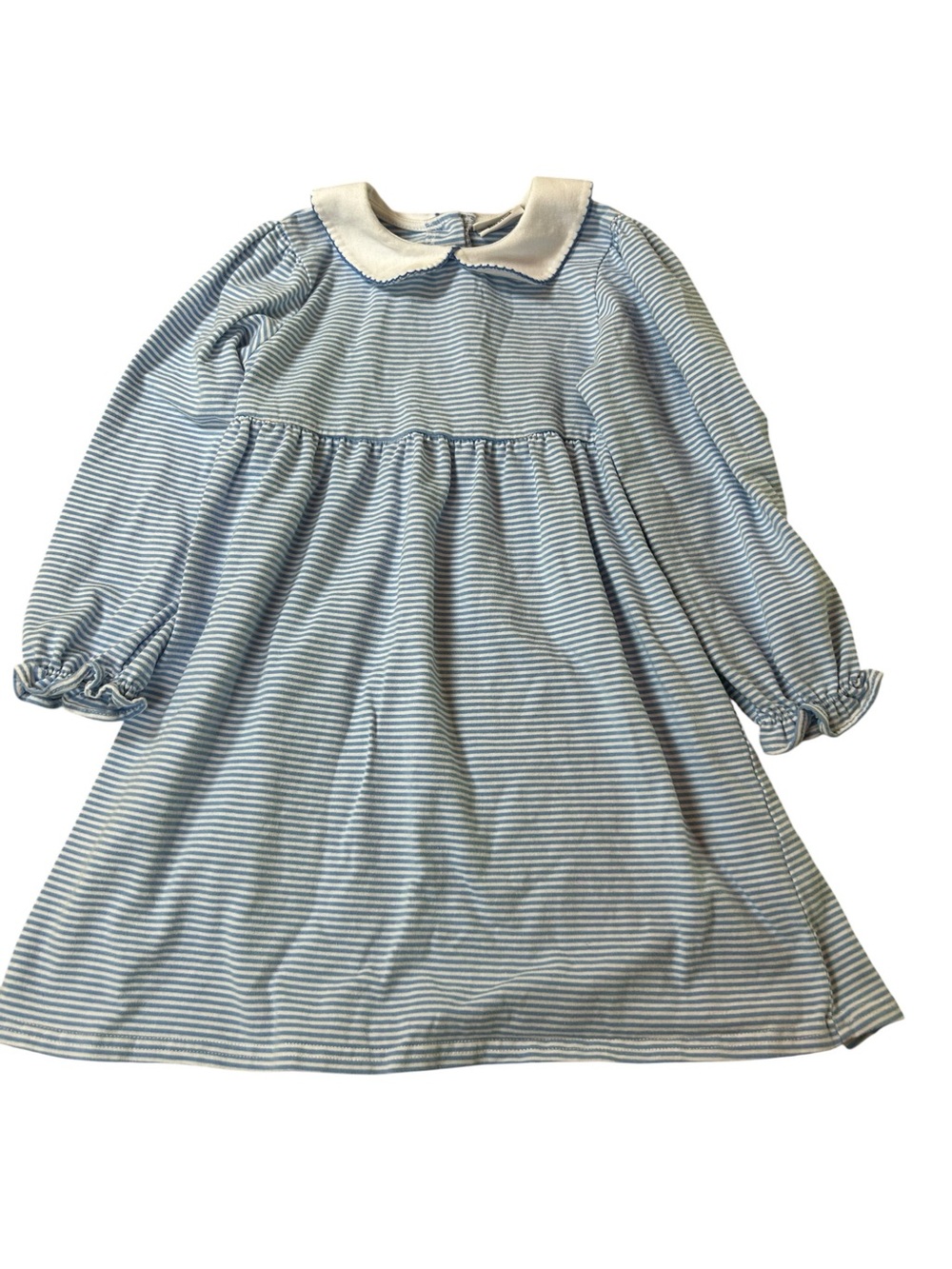 Bayou Blanks Girls' Blue Striped Dress White Peter Pan Collar 5 Years Southern